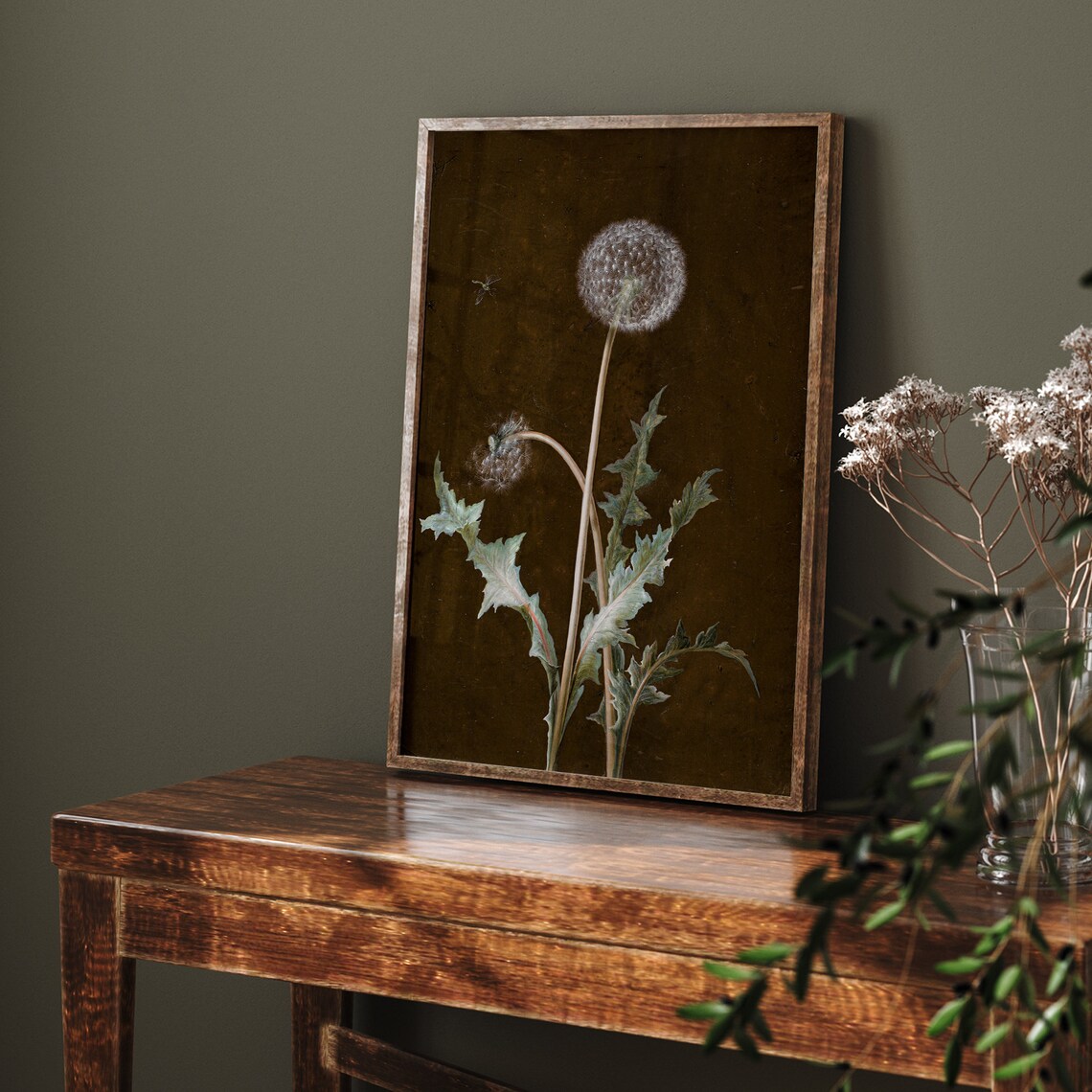 Dark Moody Dandelion Seed Botanical Vintage Style Dark Academia Poster - Image 7