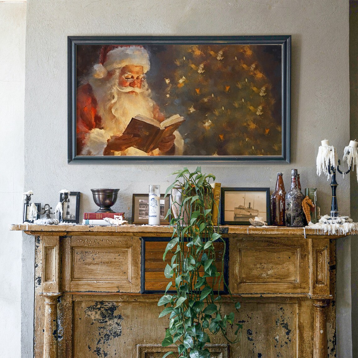 Santa Claus Reading Book Poster Vintage Christmas Eve Painting - Image 6