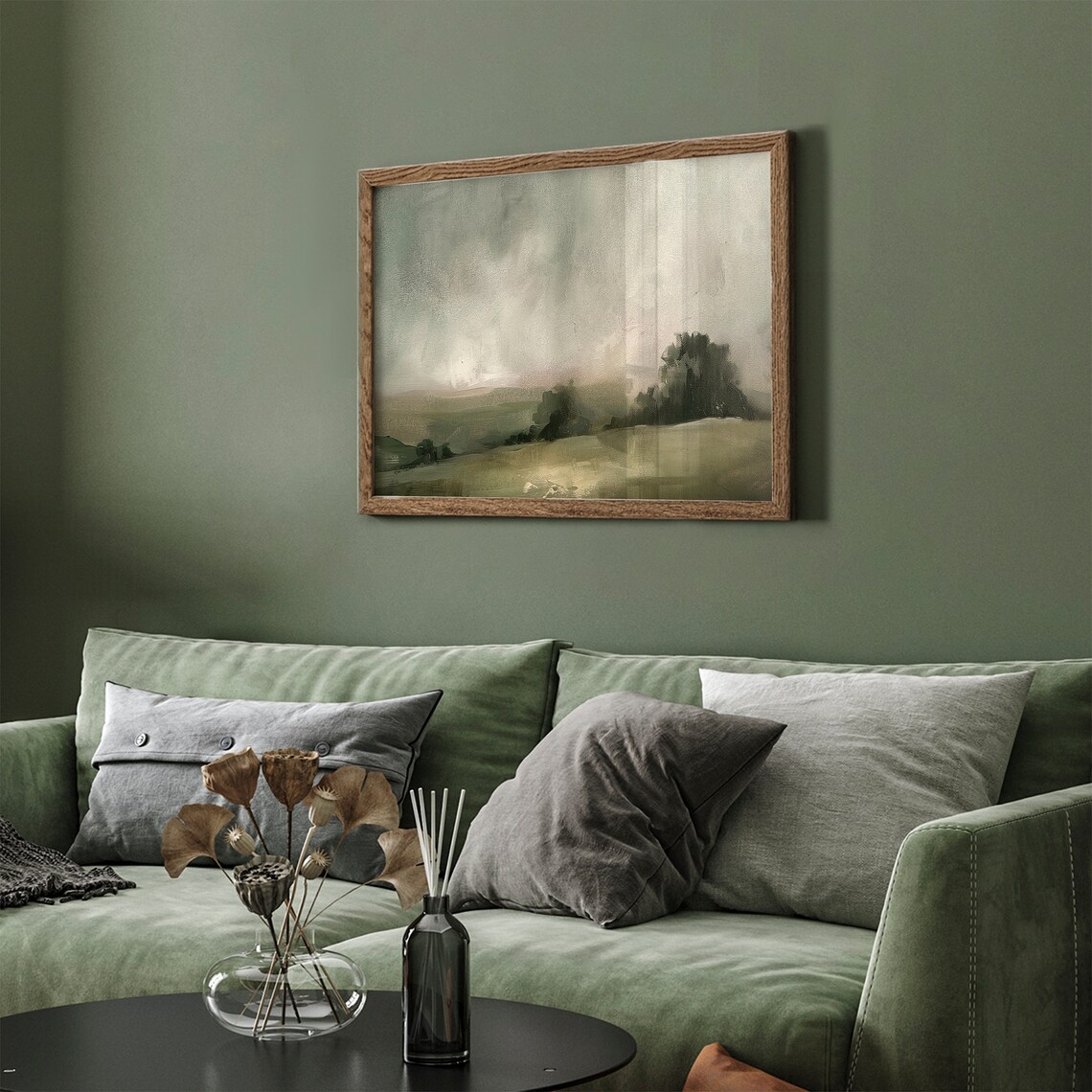 Moody Dark Green Hills Under Brooding Sky Vintage Landscape Painting Poster - Image 7