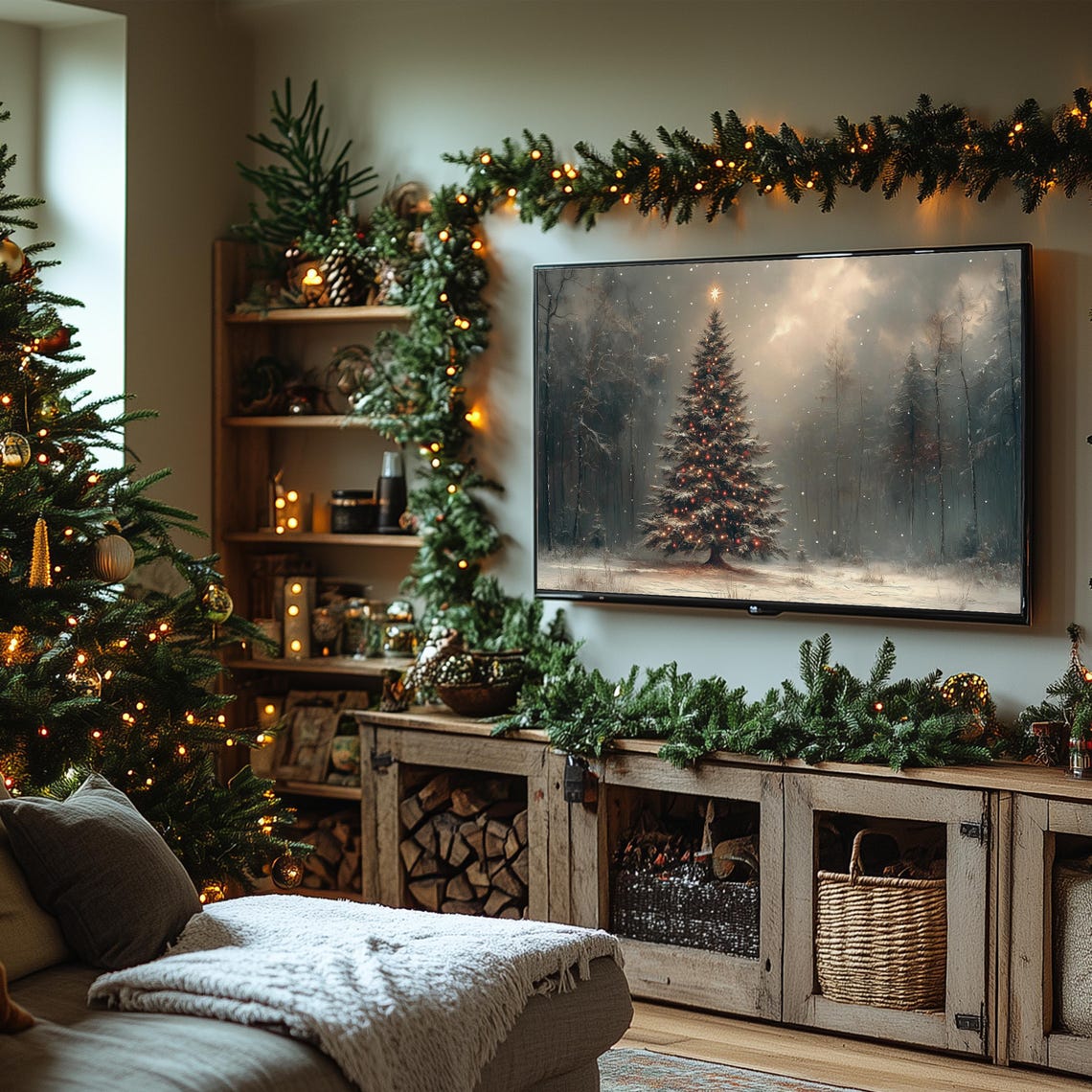 Lit Christmas Tree Glowing in a Snowy Winter Forest Holiday Poster - Image 6