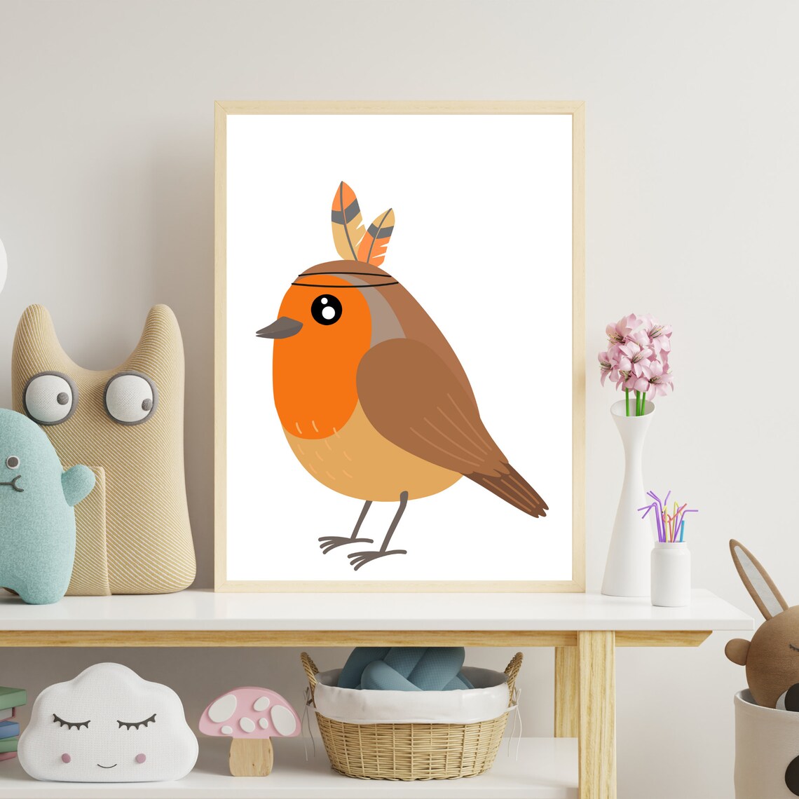Cute Cartoon Robin Bird Nursery Baby Room Woodland Animal Poster - Image 2