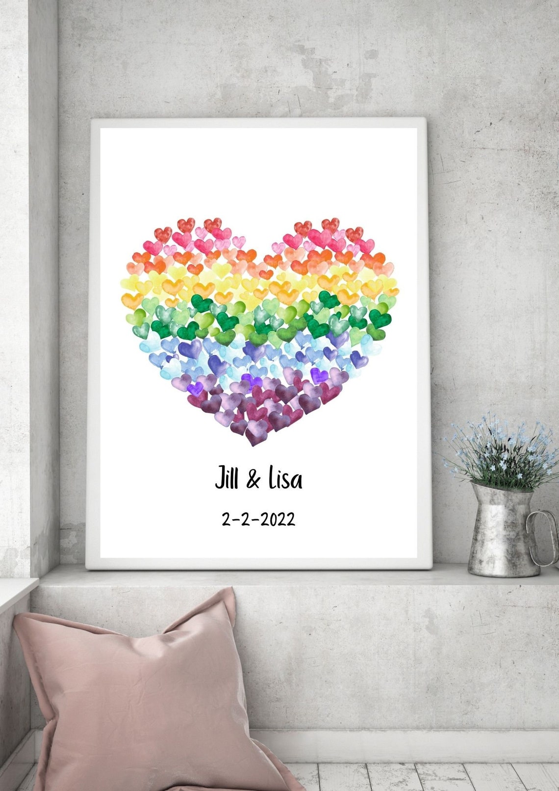 Rainbow Watercolor Hearts Love LGBTQ Pride Nursery Sweet Art Print - Image 3