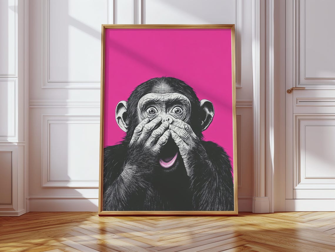 Funny Monkey Bathroom Print Pink Pop Art Quirky Chimp