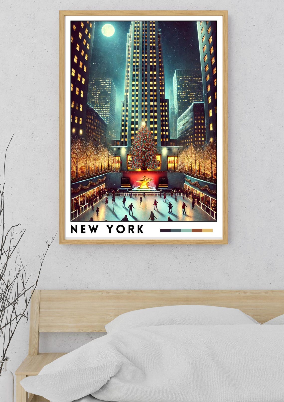 New York Rockefeller Center Christmas Tree Ice Rink Night Poster - Image 5