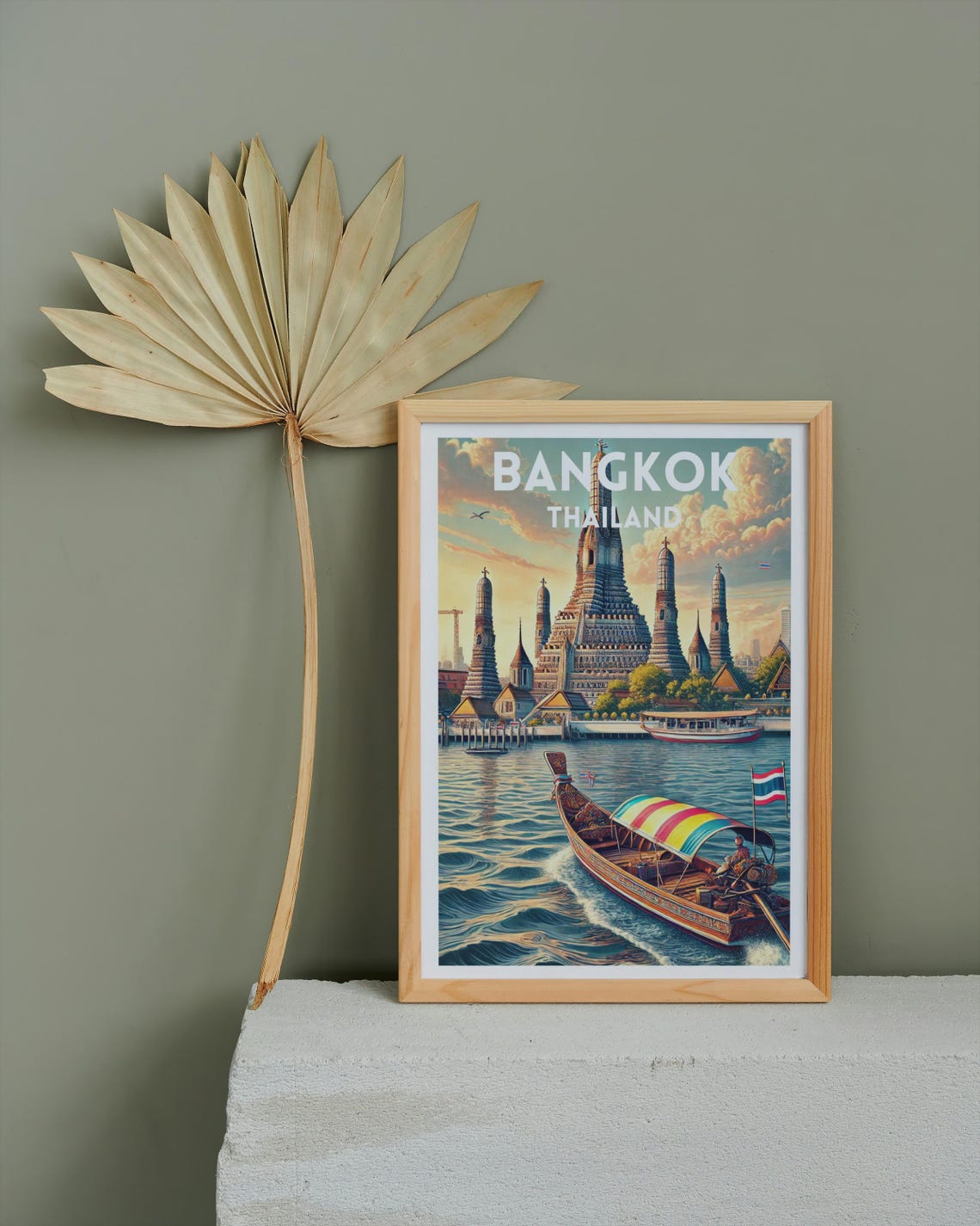 Bangkok Thailand Wat Arun Longtail Boat River Sunset Travel Poster - Image 5