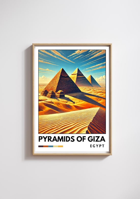 Pyramids Of Giza Poster Egyptian Desert Art Print Wonder Of World Wall Decor Travel Enthusiast Gift Cairo Travel Print Egypt Wall Art