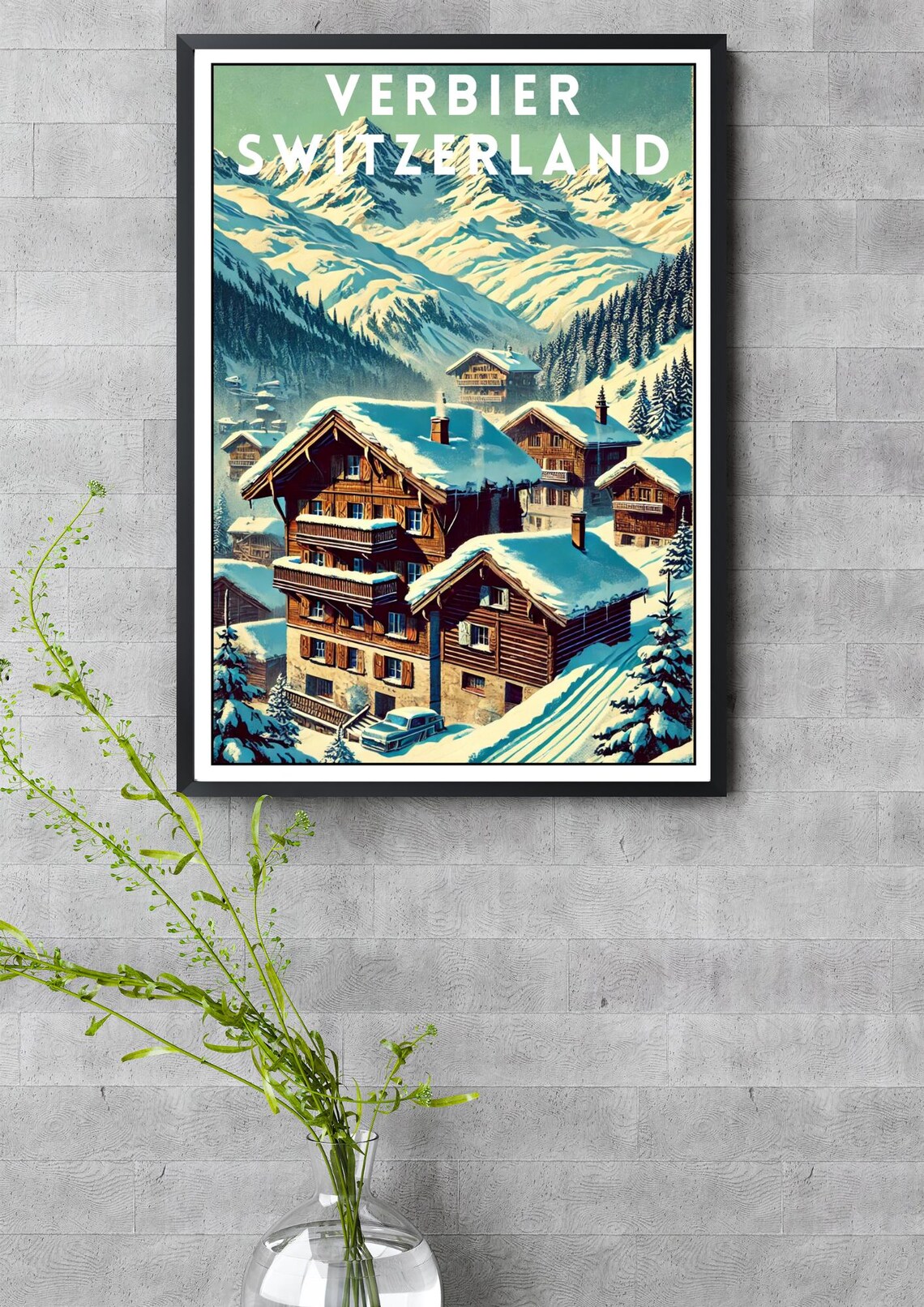 Verbier Switzerland Swiss Alps Ski Chalet Village Winter Poster - Image 3