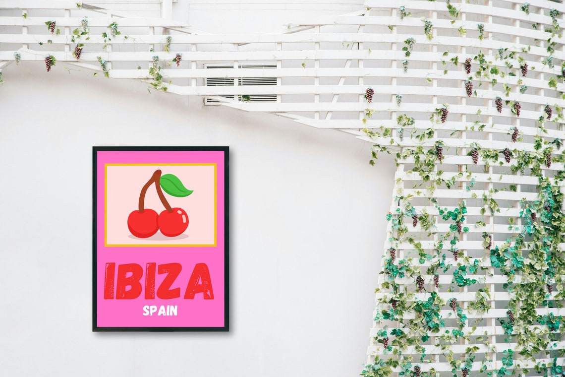 Ibiza Spain Cherry Pop Art Retro Pink Summer Kitchen Travel Poster - Image 3