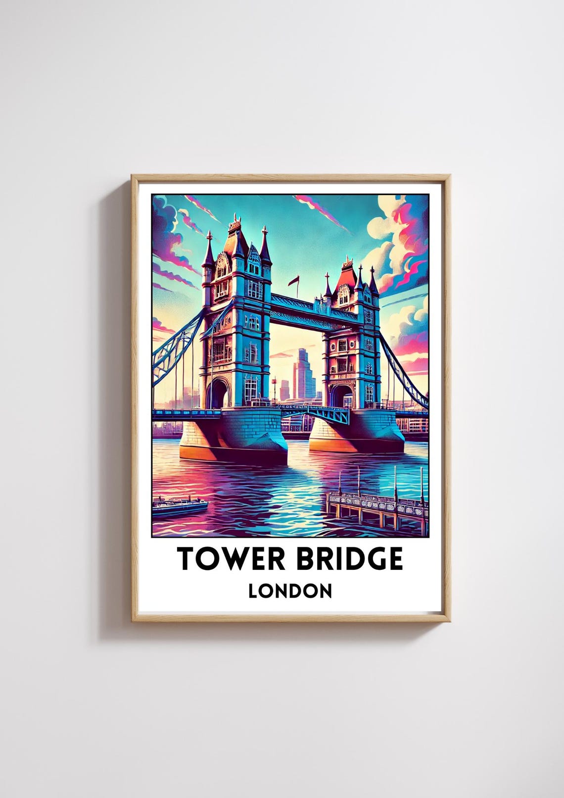 Tower Bridge London Sunset Neon Pop Art Iconic Landmark Travel Poster