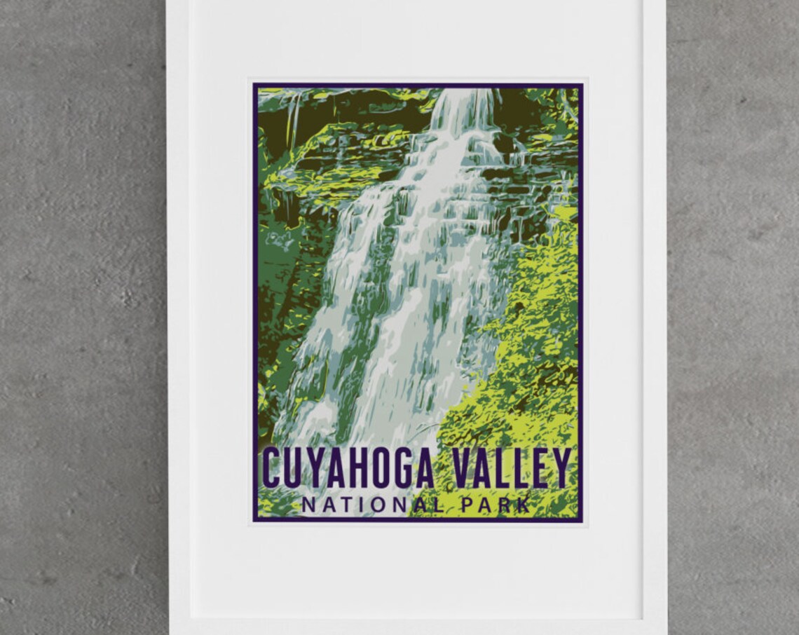 Cuyahoga Valley National Park Waterfall Green Vintage Travel Poster