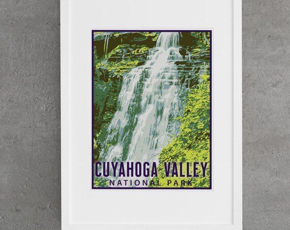 Cuyahoga Valley National Park Waterfall Green Vintage Travel Poster