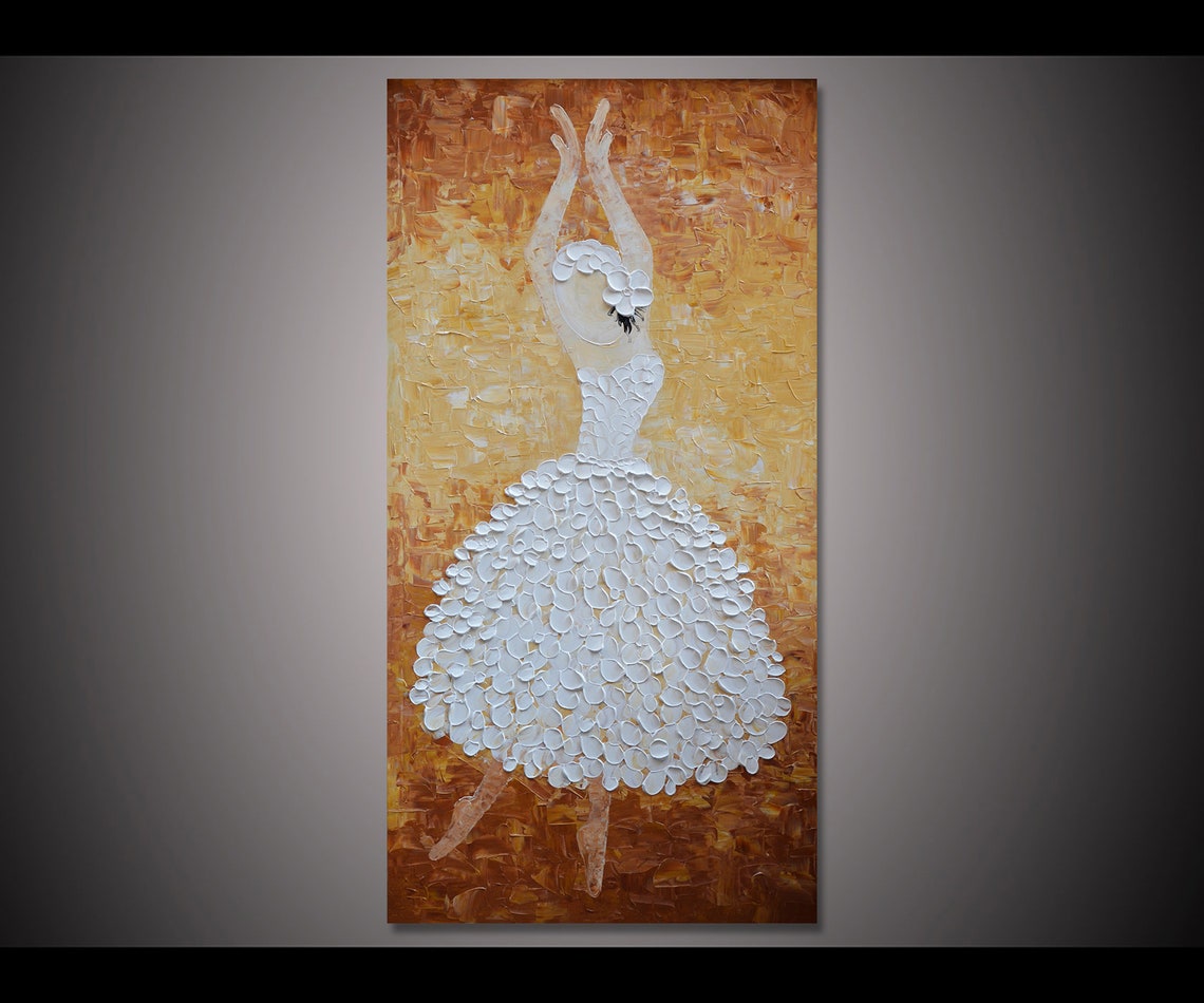 Hand Painted White Brown Dancing Ballerina Painting Wall Art Picture Living Room Home Decor Thick Palette Knife Oil Painting By Lisa