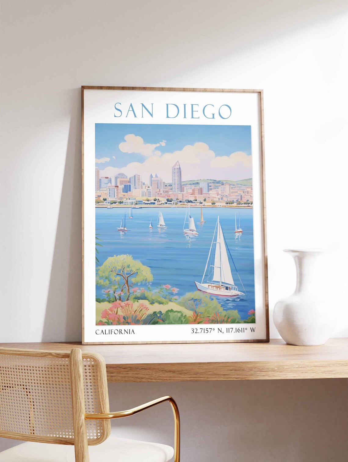San Diego California Bay Sailboats Harbor Watercolor Travel Poster - Image 4