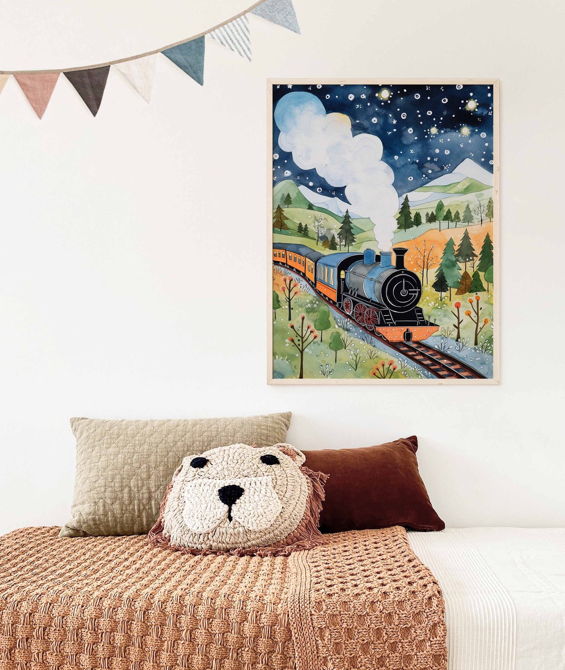 Magical Night Train Journey Under Starry Sky Poster Green Hills - Image 3