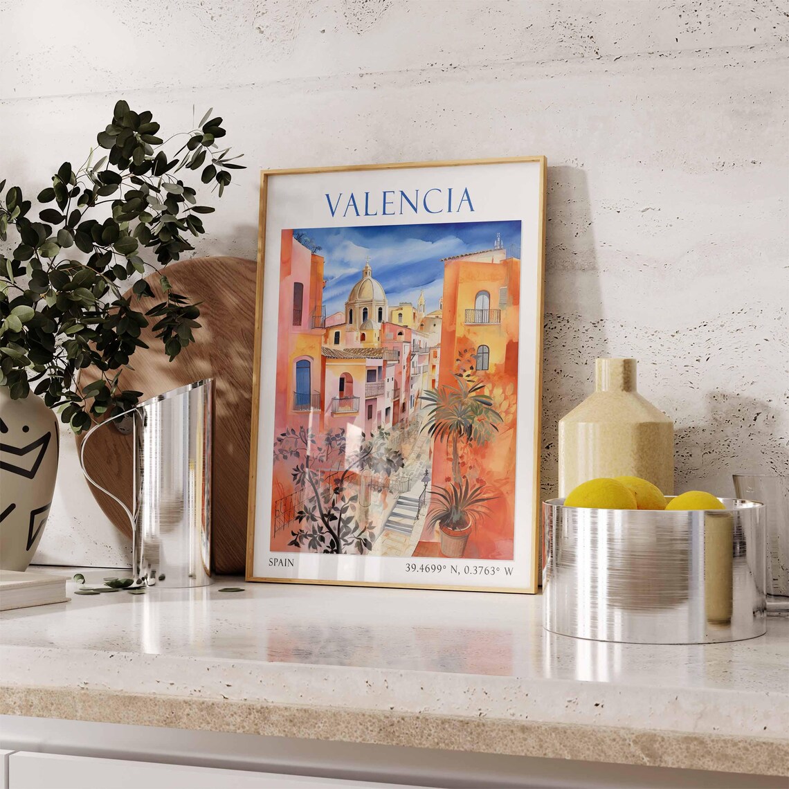 Valencia Spain Old Town Cathedral Dome Colorful Alley Poster - Image 3