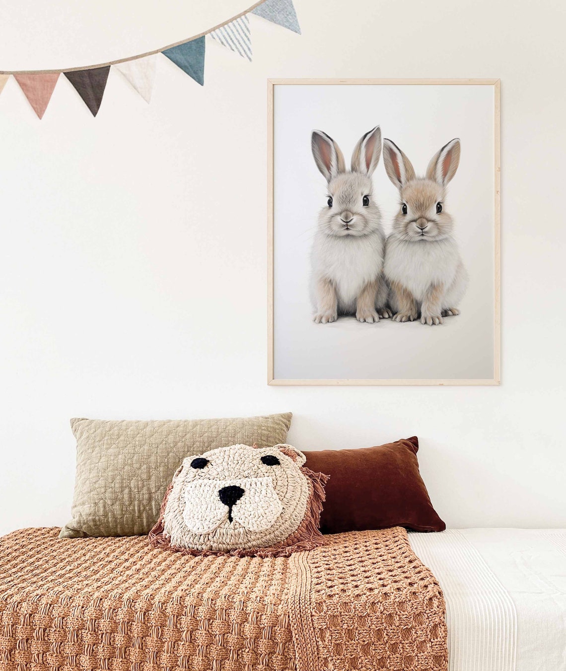Two Cute Bunny Rabbits Watercolor Poster for Kids Nursery Decor - Image 3