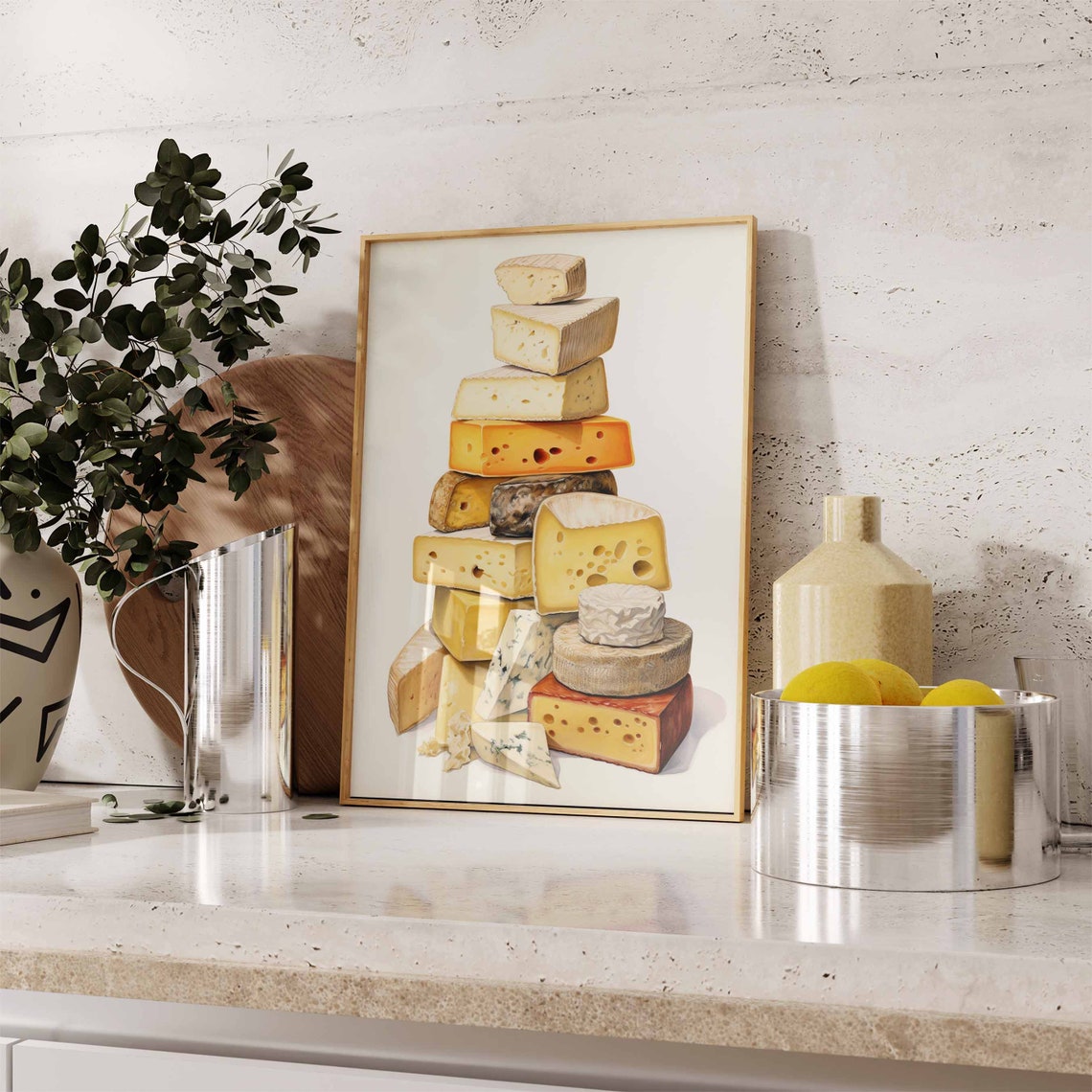 Tall Stacked Cheese Tower Wedges Kitchen Gourmet Decor Poster - Image 2