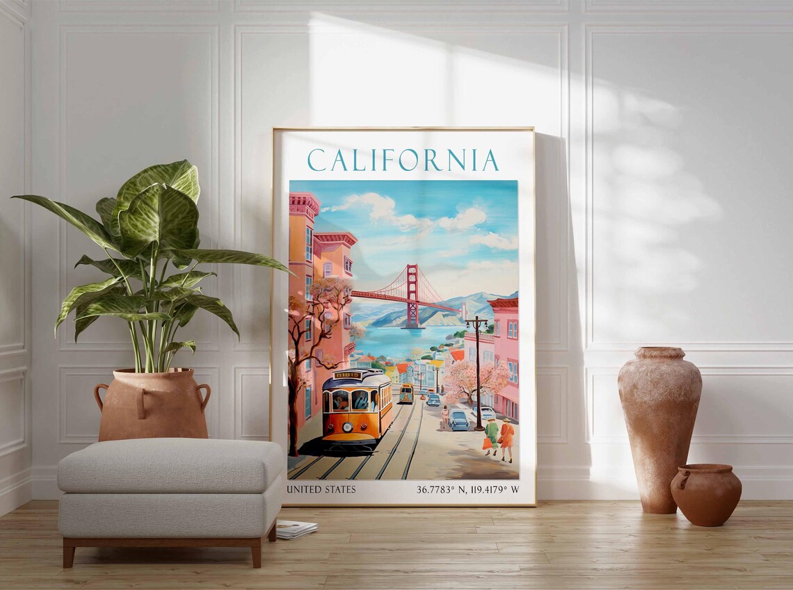 California San Francisco Cable Car Street Golden Gate Bridge Poster - Image 4