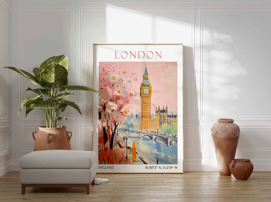London Travel Print London Travel Poster United Kingdom Wall Art London Travel Gift Vintage Travel Decor British Wall Decor - Image 2
