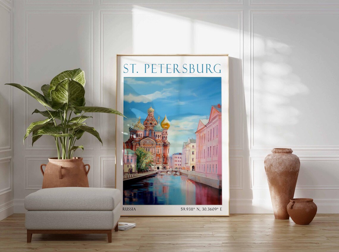 St Petersburg Russia Onion Dome Church Canal Reflection Poster - Image 2