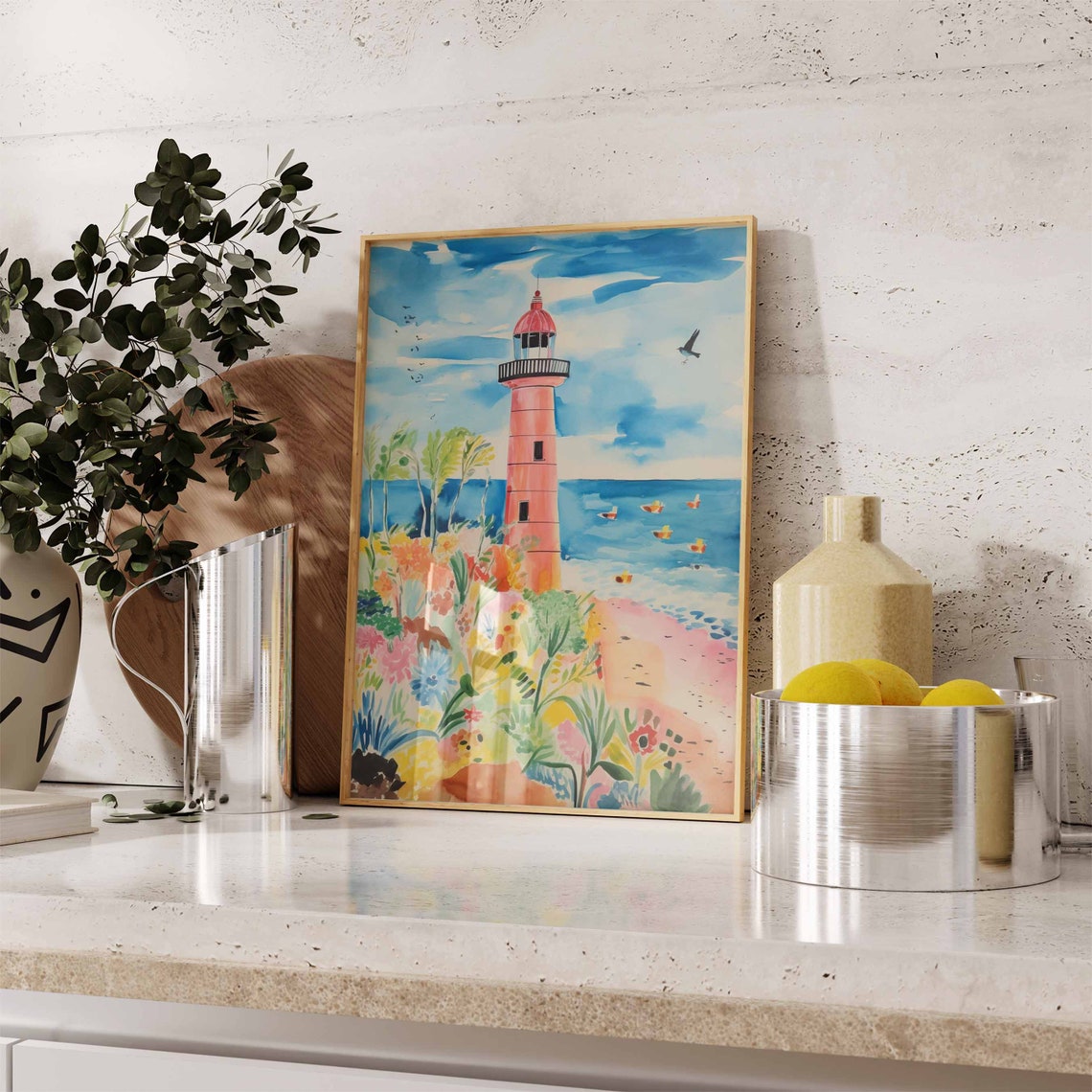Boho Art Boho Print Rustic Lighthouse Art Bathroom Wall Art Rustic Coastal Dcor Boho Wall Art Seaside Art Vintage Lighthouse Poster - Image 3