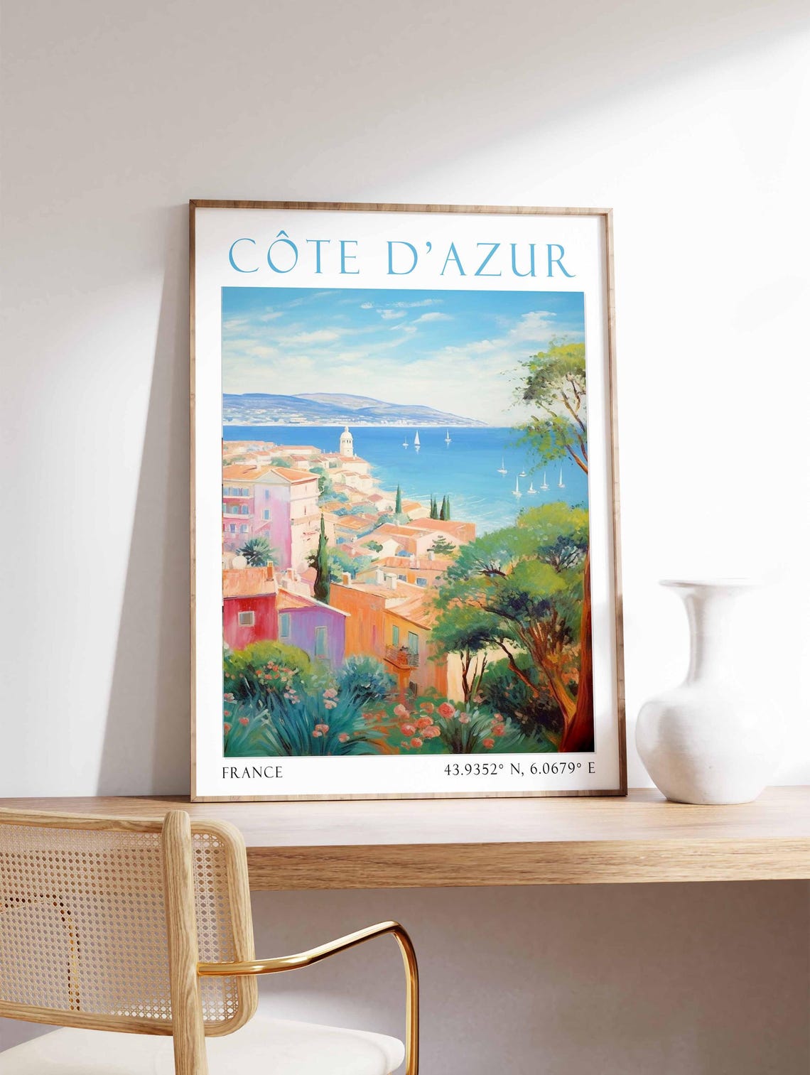 Côte D'Azur France Riviera Hillside Town Sailboat Bay Poster