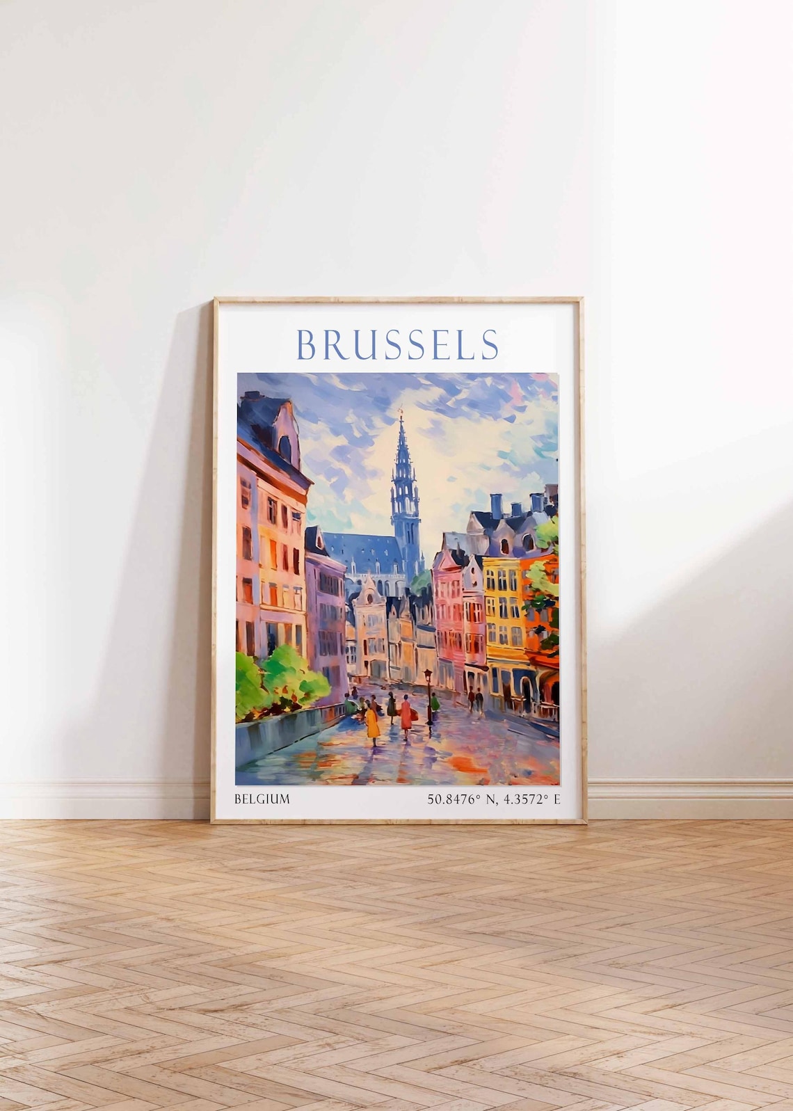 Brussels Belgium Old Town Street Town Hall Tower Rain Travel Poster - Image 4