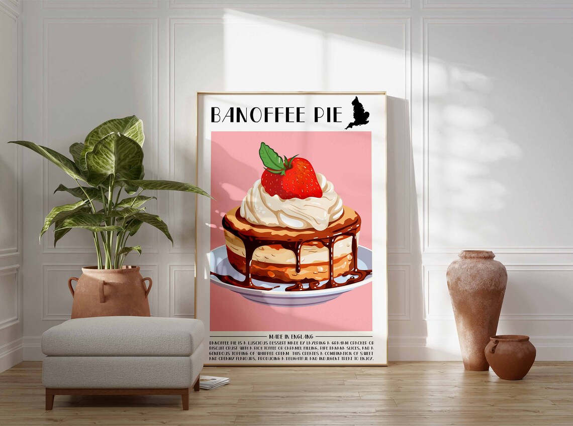 Banoffee Pie Made In England Strawberry Cream Dessert Food Poster - Image 2