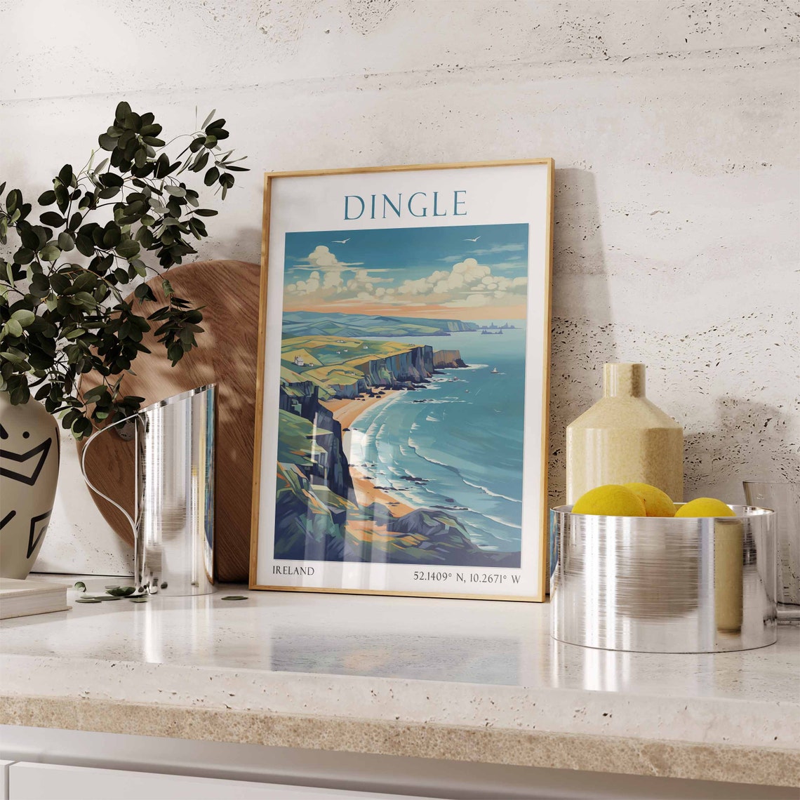 Dingle Ireland Golden Cliffs Over Sandy Beach Coastal Travel Poster - Image 2