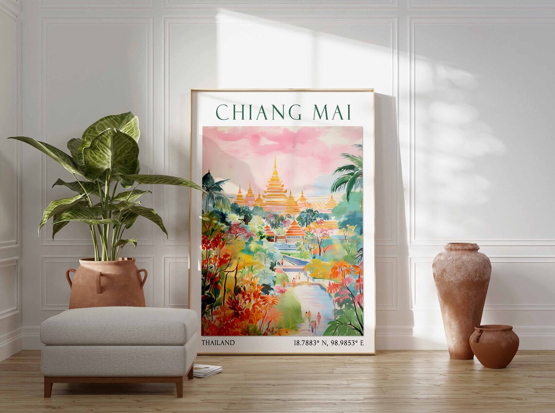 Golden Temple and Garden Path in Chiang Mai Thailand Travel Poster - Image 2