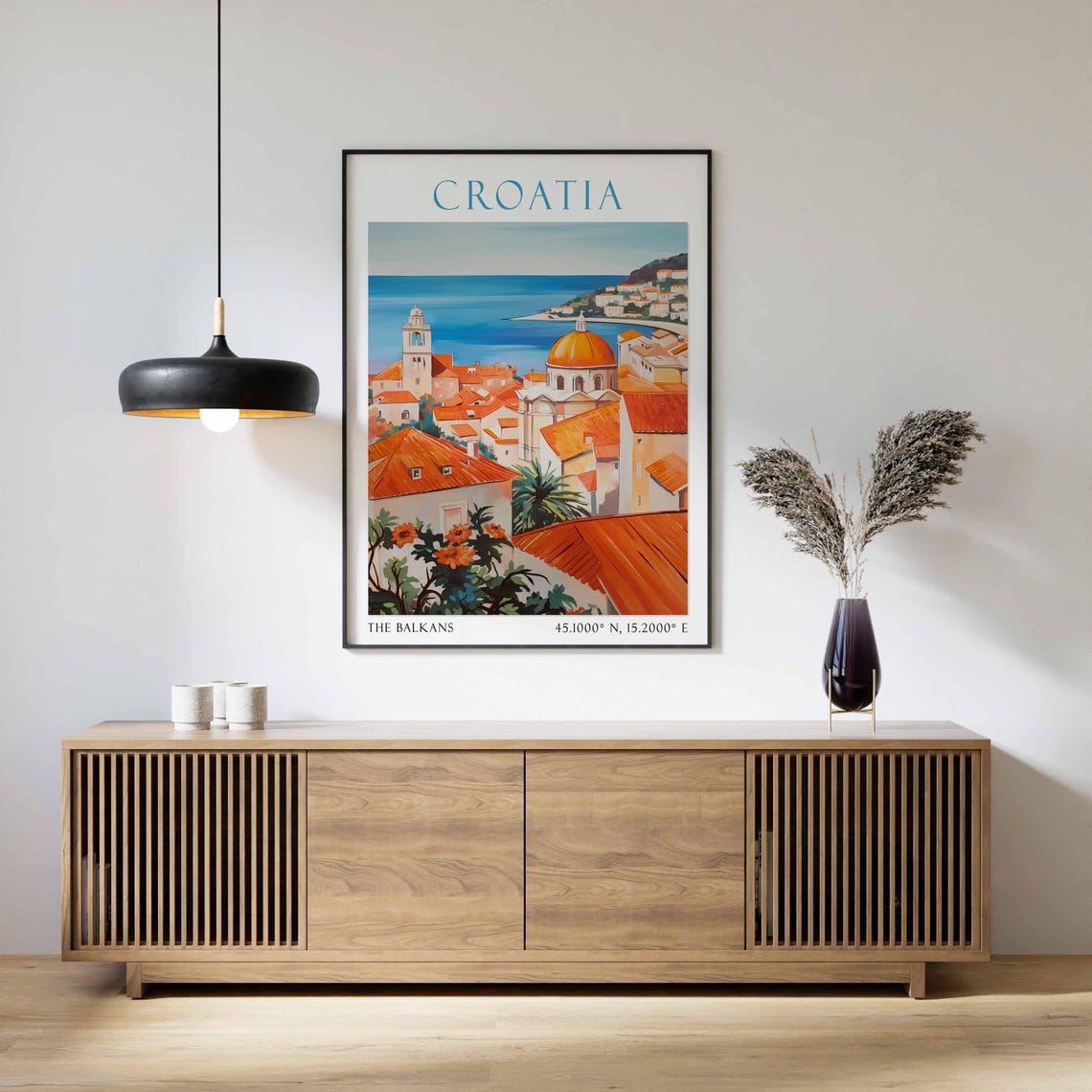 Croatia Orange Rooftop Old Town Adriatic Coastline View Poster - Image 2