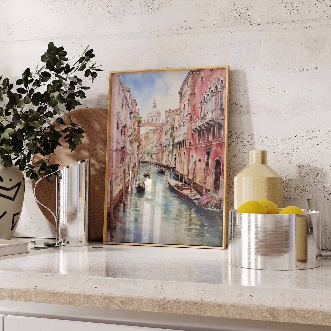 Venice Grand Canal Gondolas Pastel Watercolor Italy Travel Poster - Image 2