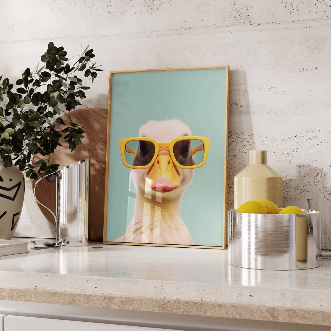 Duckling Wearing Oversized Yellow Glasses on Mint Green Poster - Image 2