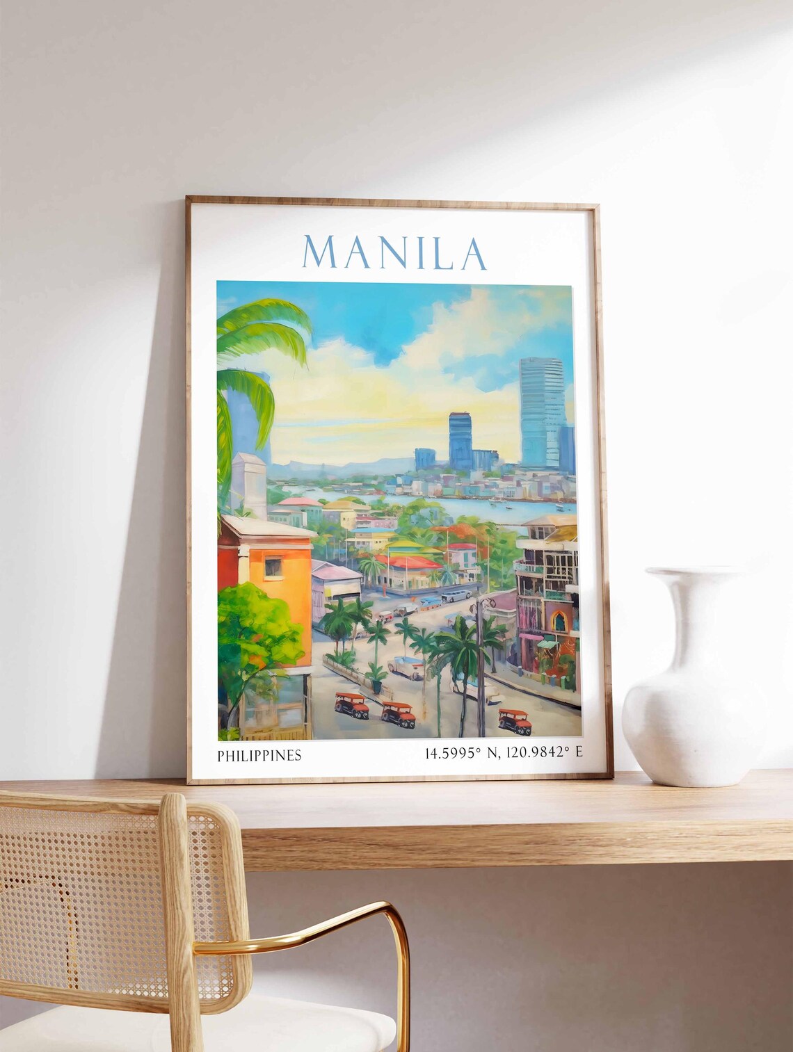 Manila Philippines Skyline Jeepneys Watercolor City Travel Poster - Image 3