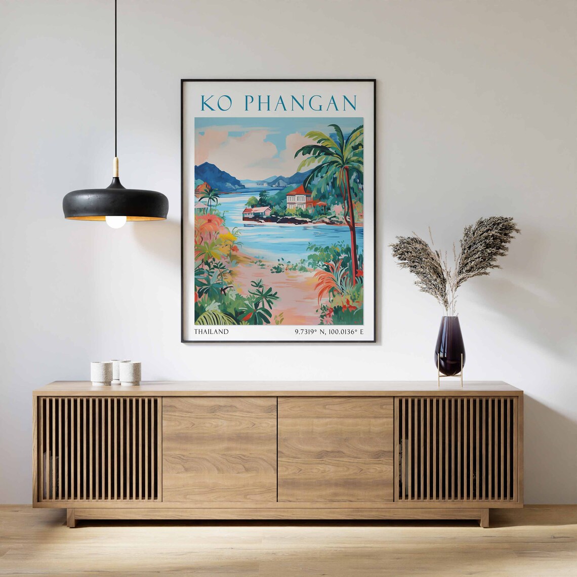Ko Phangan Tropical Island Bay Watercolor Thailand Travel Poster - Image 3