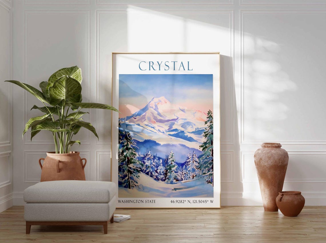Crystal Mountain Ski Poster Ski Print Washington State Print Skiing Print Ski Decor Wall Art - Image 2