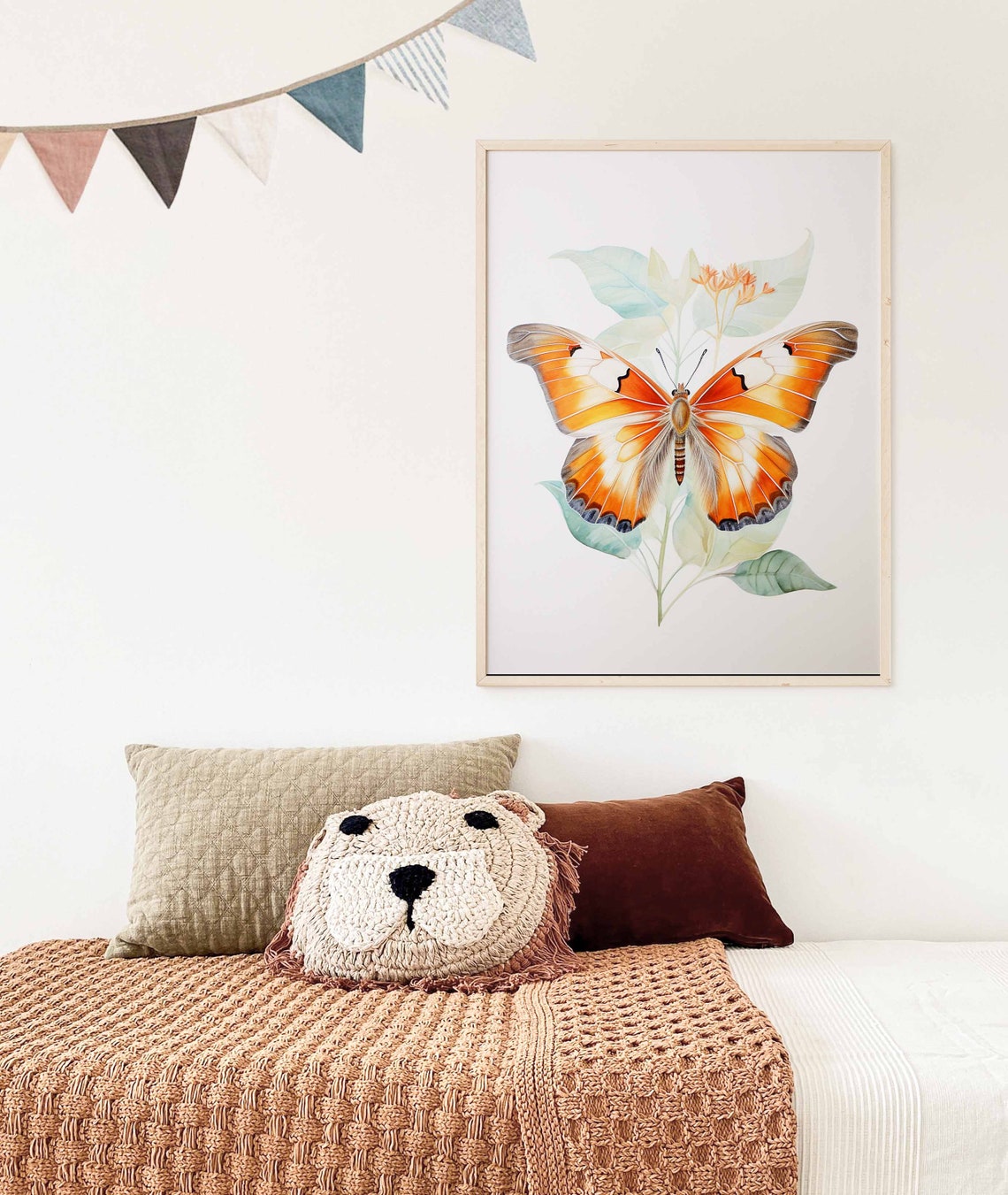 Bright Orange Watercolor Butterfly Botanical Poster for a Nursery - Image 3