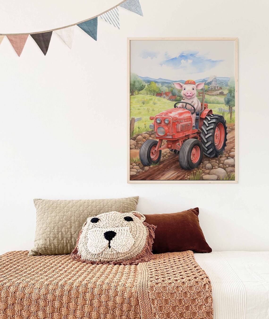 Cute Pig Driving a Red Tractor Poster for Kids Farm Nursery Room - Image 3