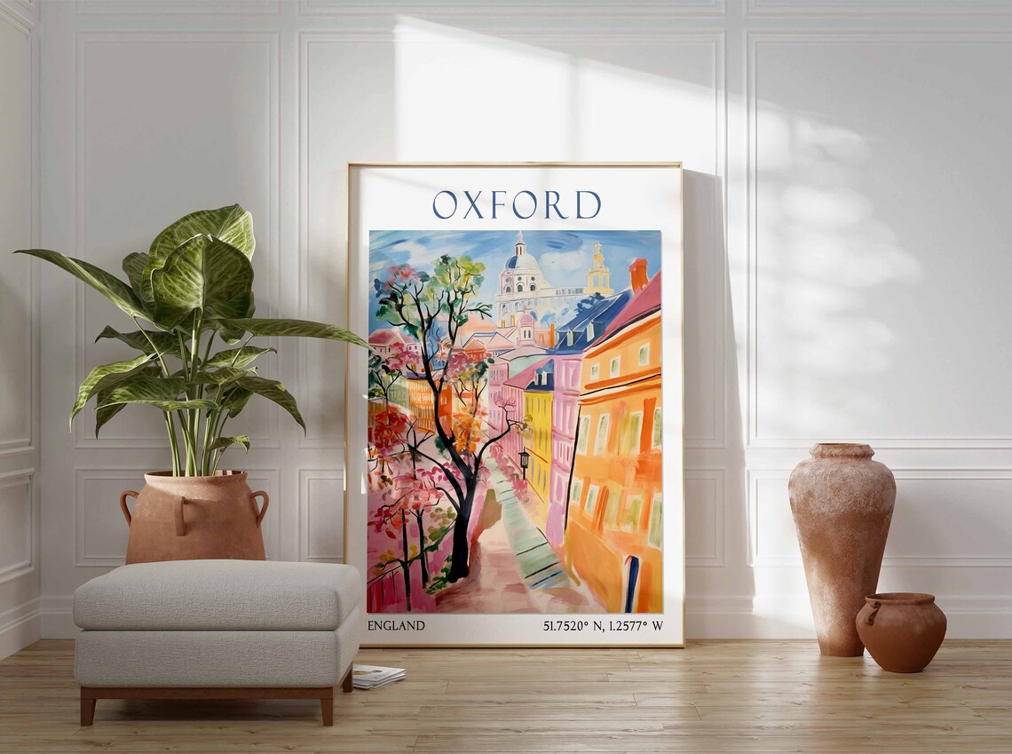 Oxford Colorful Street with Domed Church in Spring Poster Art - Image 2