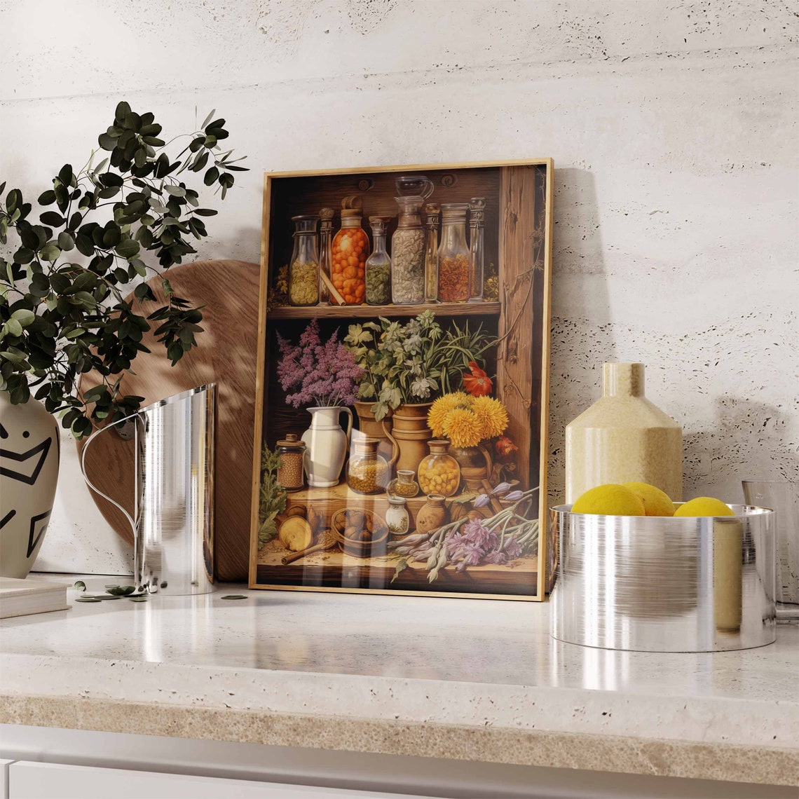 Rustic Apothecary Herb Pantry Shelf Jar Kitchen Decor Poster - Image 2