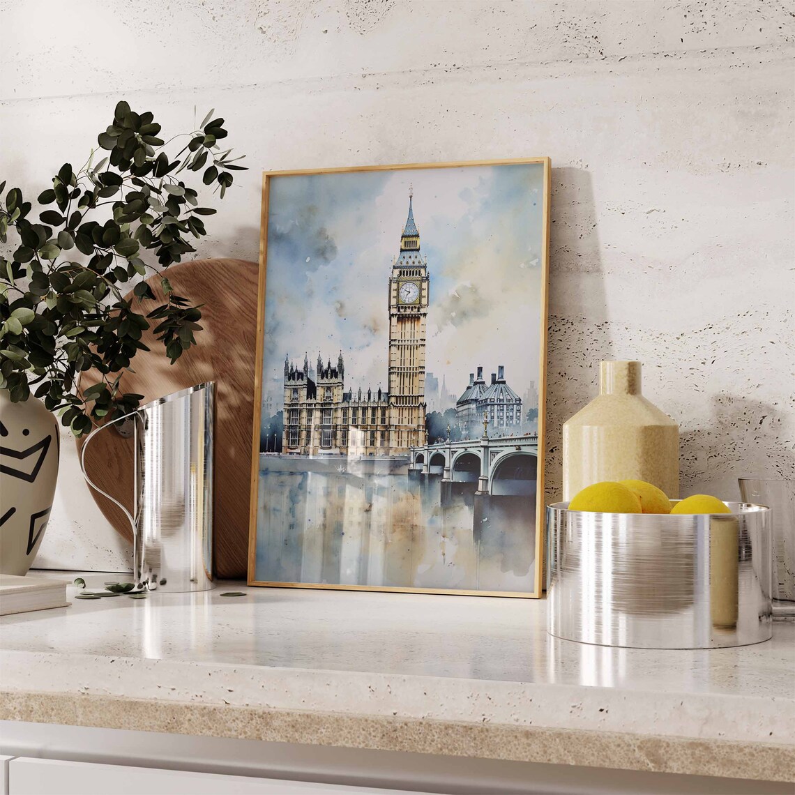 Big Ben and the Houses of Parliament Watercolor London Poster - Image 2
