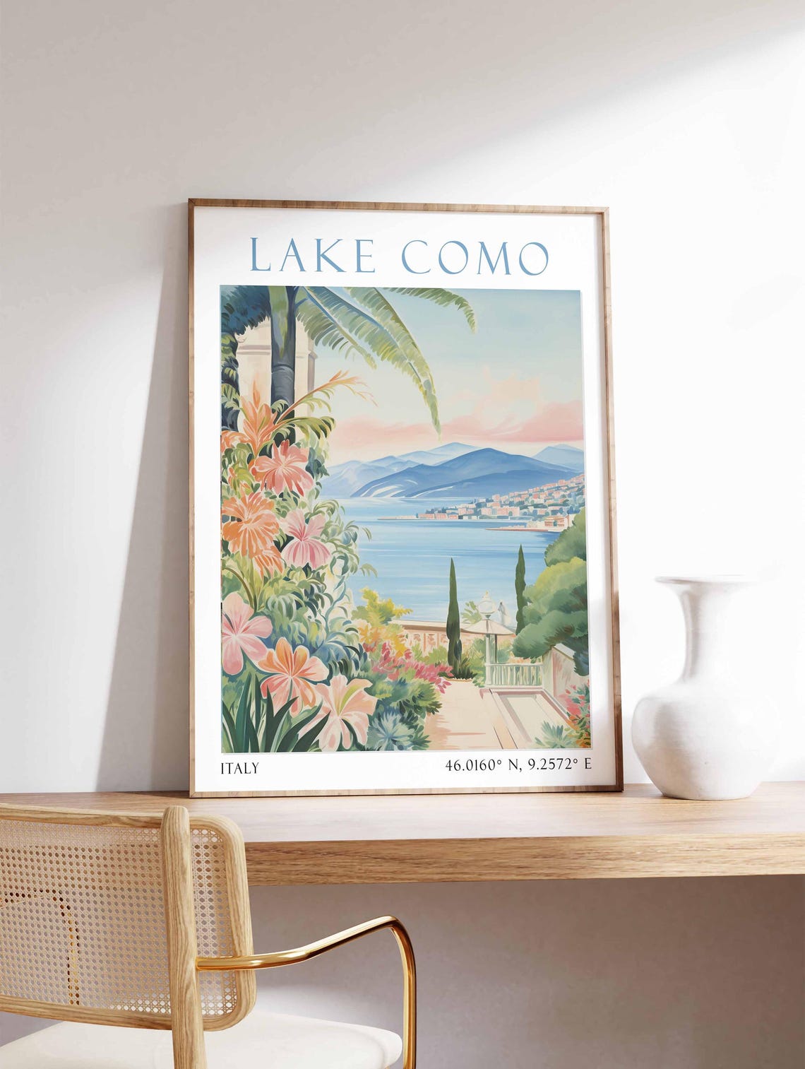 Lake Como Italy Lakeside Villa Garden Watercolor Travel Poster - Image 4