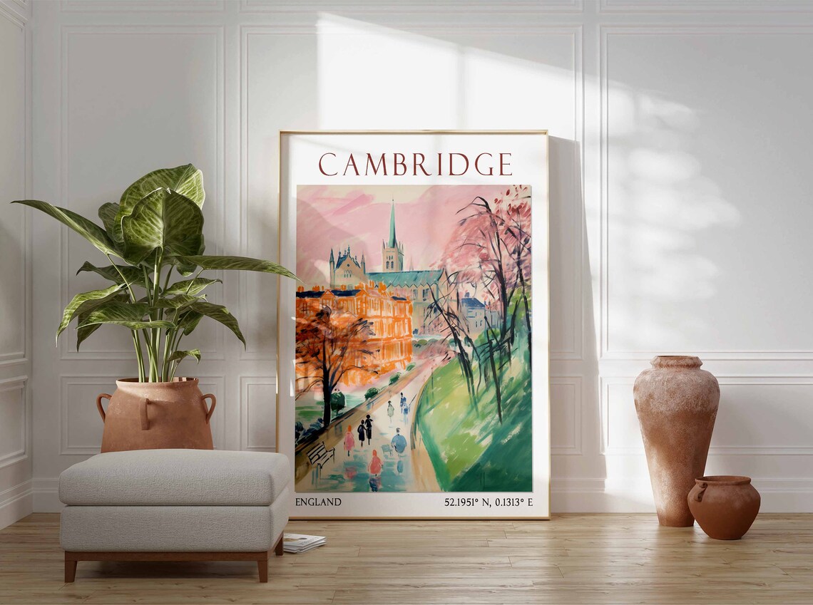 Autumn Walk in Cambridge with Church Spire and College Poster - Image 2
