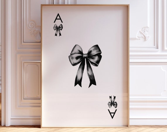 Black Bow Print Ace Of Spades Print Playing Card Poster Trendy Retro Art Bar Cart Decor Aesthetic Decor Modern Home Gallery Wall Art