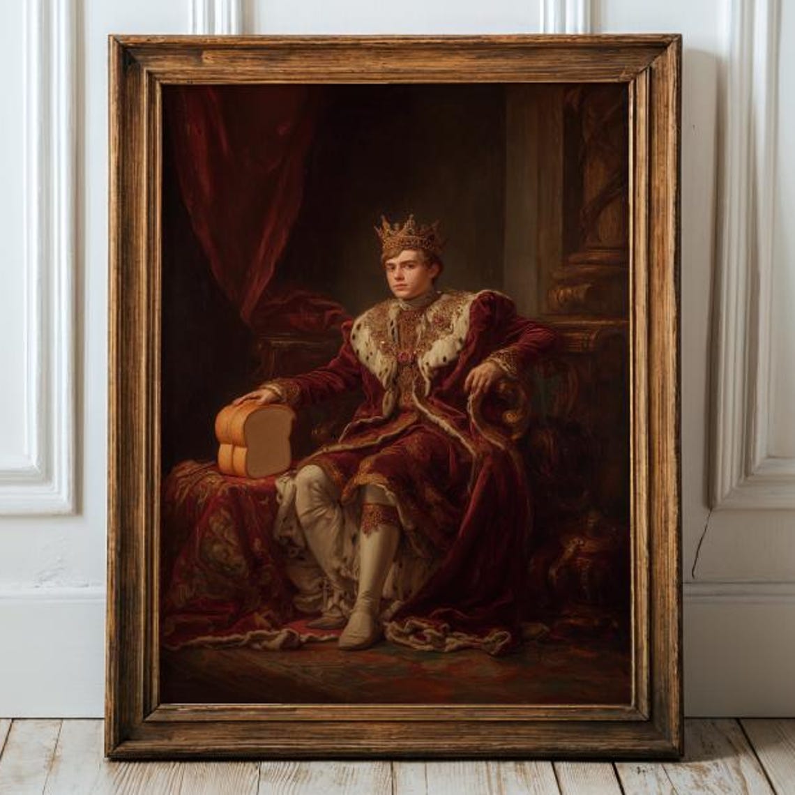 Regal Monarch With Bread Loaf Funny Renaissance Portrait Poster
