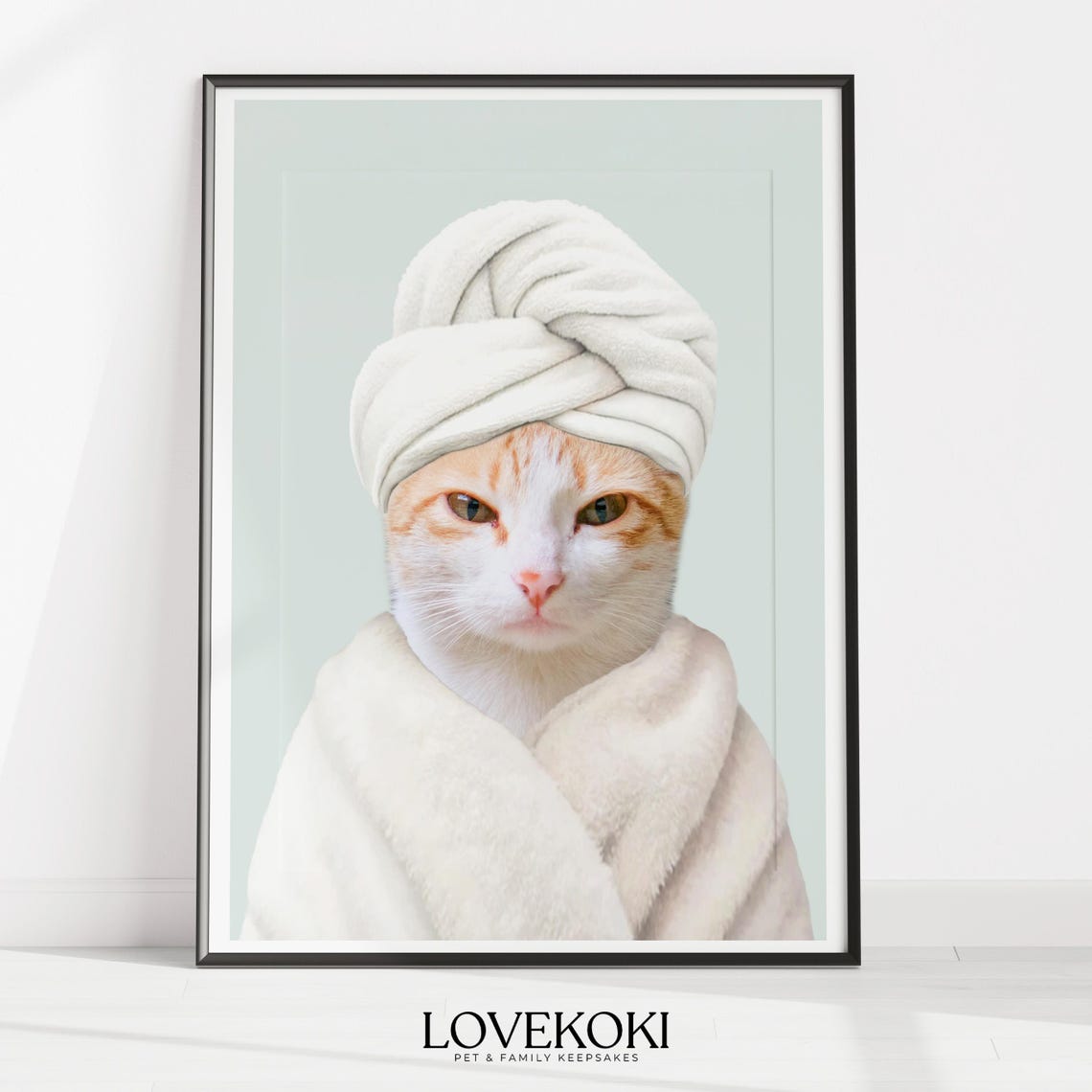 Orange Tabby Cat In Bathrobe Towel Turban Spa Bathroom Art Poster