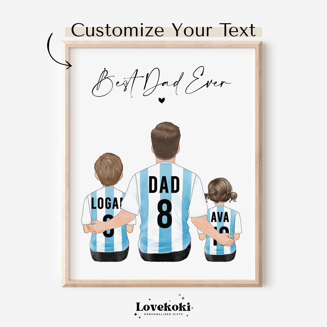 Best Dad Ever Soccer Dad Jersey Portrait With Two Kids Custom Poster