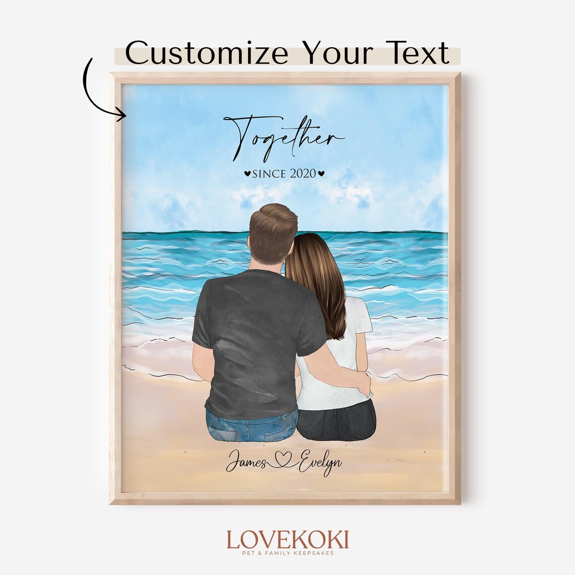 Together Since 2020 Couple On The Beach Custom Portrait Poster