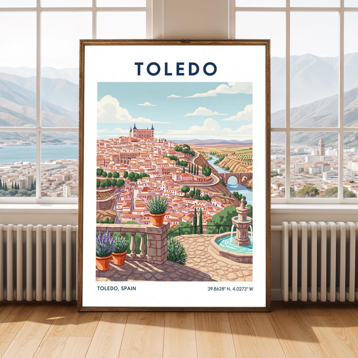 Toledo Spain Cathedral Hillside Old Town Vintage Travel Poster