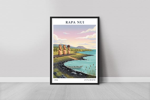 Rapa Nui Art Print Minimalist Blue Water And Sand Tones Mixed Media